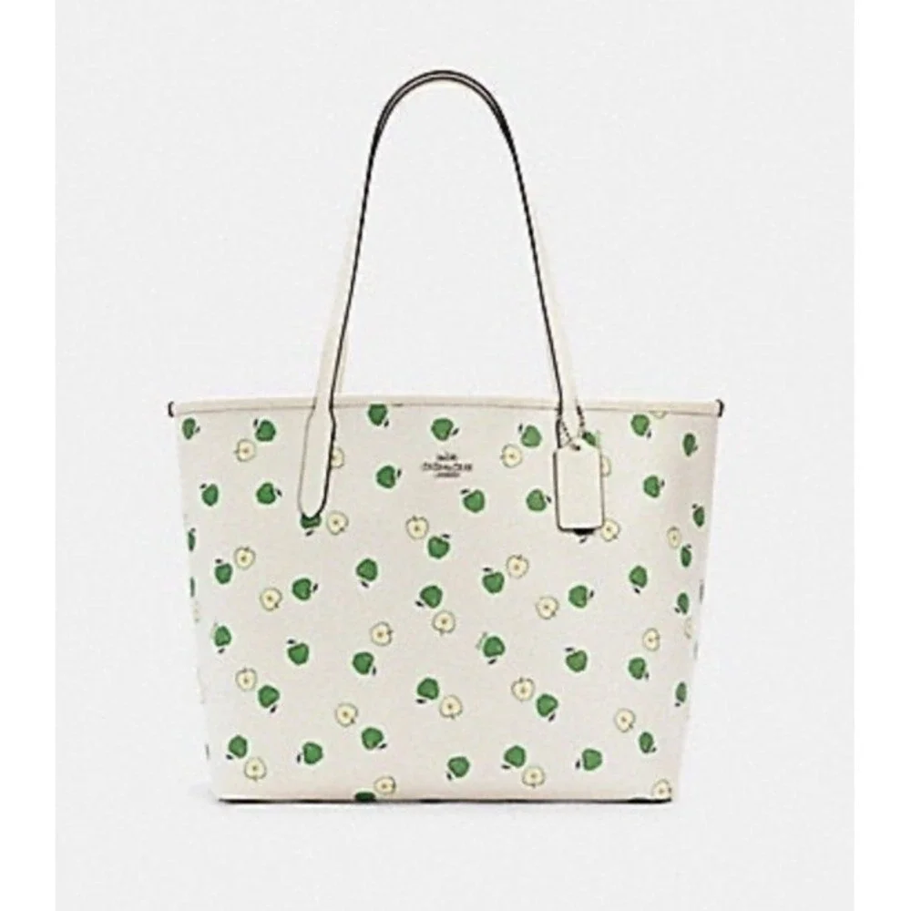 COACH CITY TOTE PURSE HANDBAG WITH APPLE PRINT NWT